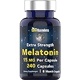 tnvitamins Melatonin 15 MG Per Capsule (240 Capsules) | All-Natural Sleeping Pills for Adults | Extra Strength Melatonin | Nighttime Sleep Aid | Natural Sleep Support Supplement