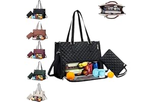 Packuum 3 in 1 Tote Bag for Women, 15.6 Inch Laptop Bag with Insulated Lunch Compartment Matching Wallet for Work Travel