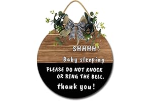 KPSHENG Sleeping Baby Protective Dogs Plsease Do Not Knock or Ring the Doorbell 01 Round Wooden Door Hanger,Nursery,Front Door,Door Knob Decor,Living Room Sign, Hanging Wood Decor Sign (12x12inch)