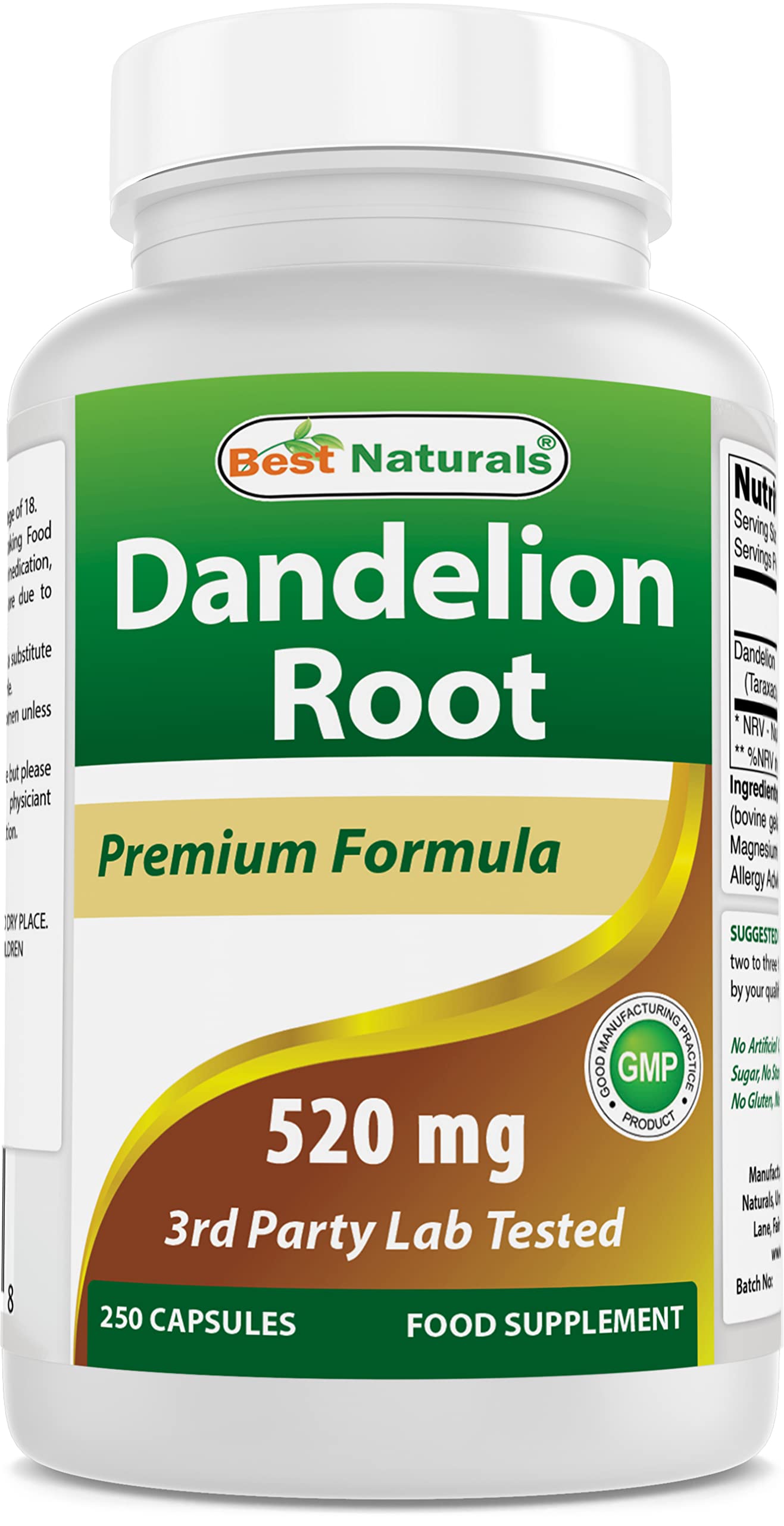 Best Naturals Dandelion Root 520 mg 250 Capsules