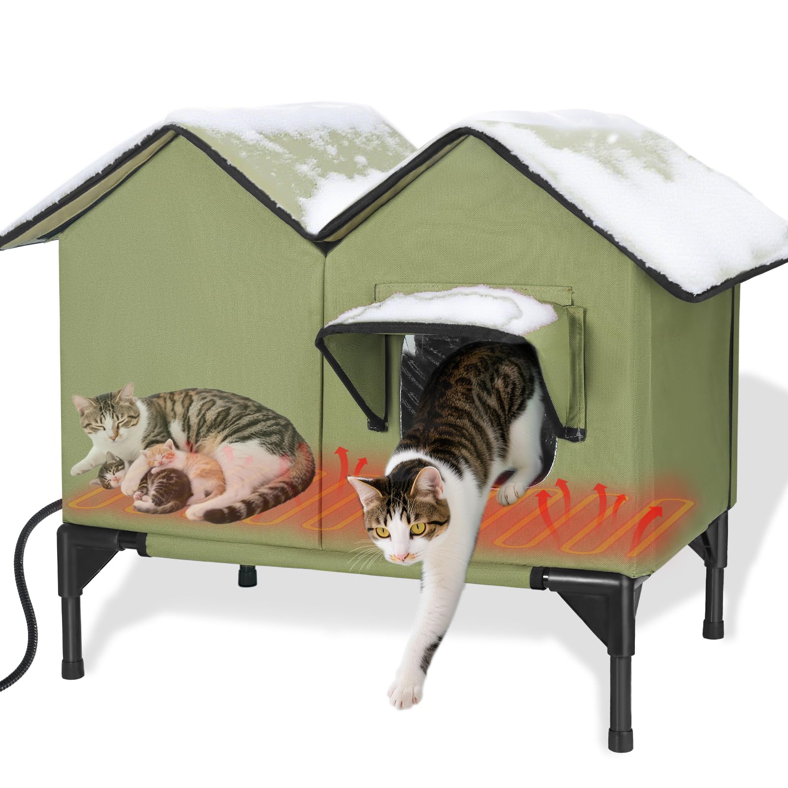 Photo 1 of **UNKNOWN IF ANY MISSING PARTS**Heated Cat House for Outside Winter, Large Heated Outdoor Cat House Weatherproof, Elevated Bed, Escape Door, Insulated Outdoor Cat Shelter with Heater for Multiple Cats Feral Stray Kitty, Easy Setup