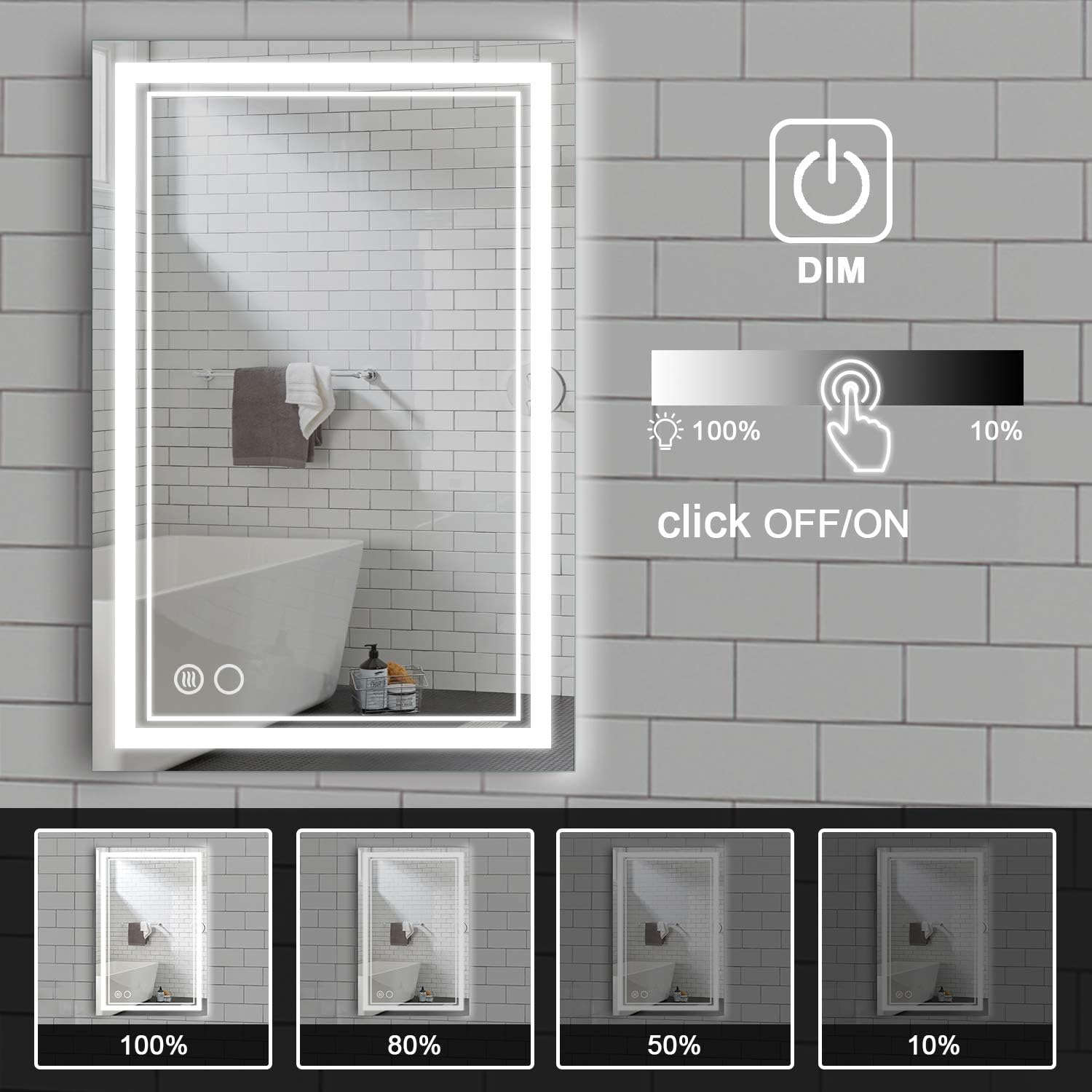 Frameless Modern Mounted, Wall Mirrors Vanity Bathroom LED Inch 24 x 40