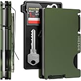 HIESGIE Wallet for Men with Inner Key Coin Tray, Minimalist Card Holder with Money Clip, Slim Metal Front Pocket Wallet, RFID Blocking, Army Green, PMLCO-04