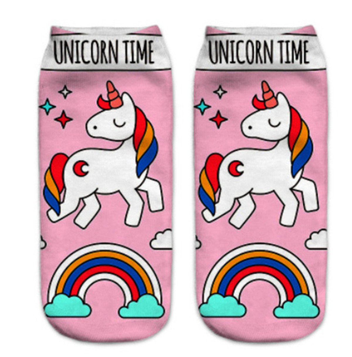 Chaussettes Femmes 3D Impression Fantaisie Socquettes Femmes Protège-pieds Licornes Aimable 5 Dessins Disponibles (4 Paire)