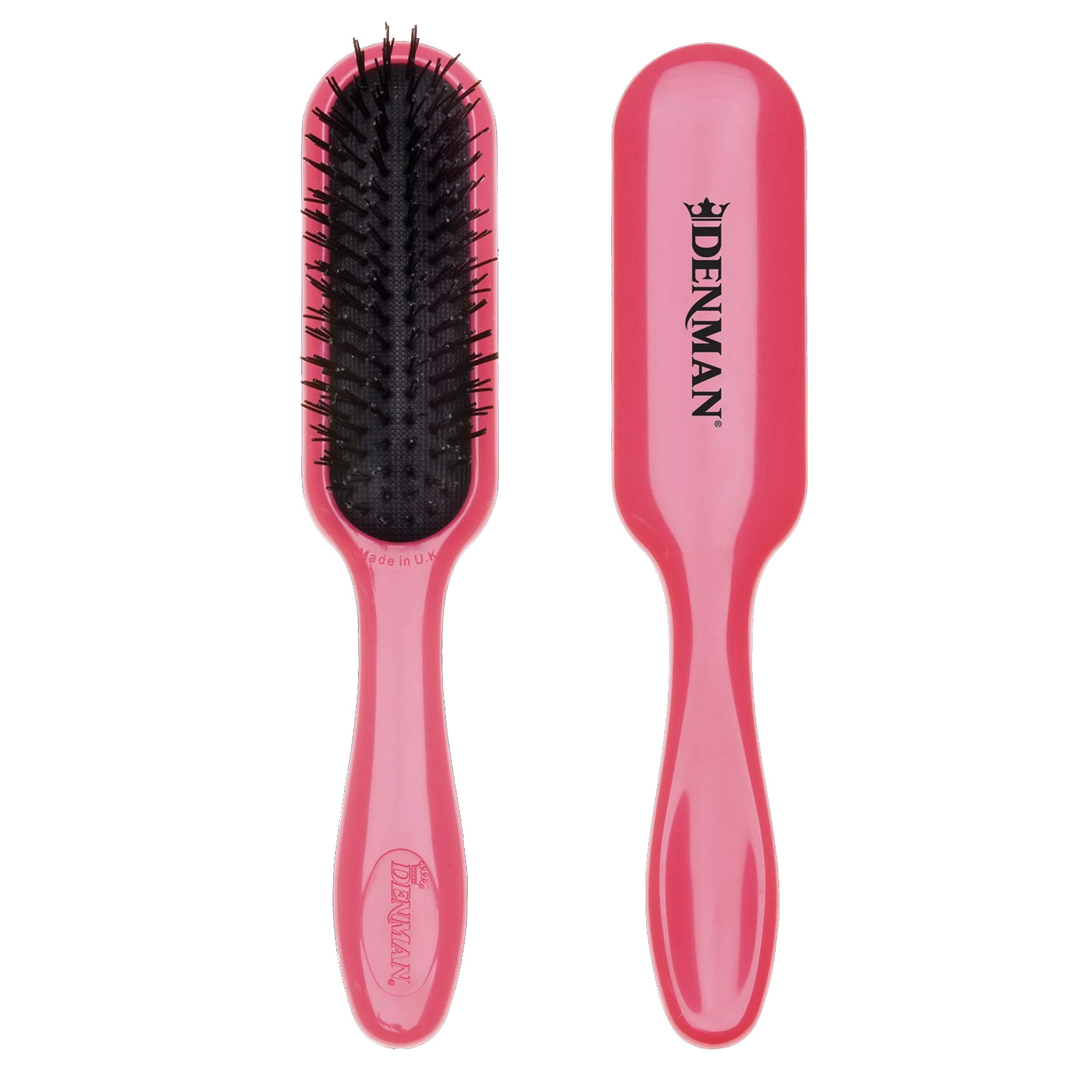 Denman Mini Detangling Hairbrush for Short Hair – Gentle Wet & Dry Knot Remover for Kids and Adults, D90 Pink