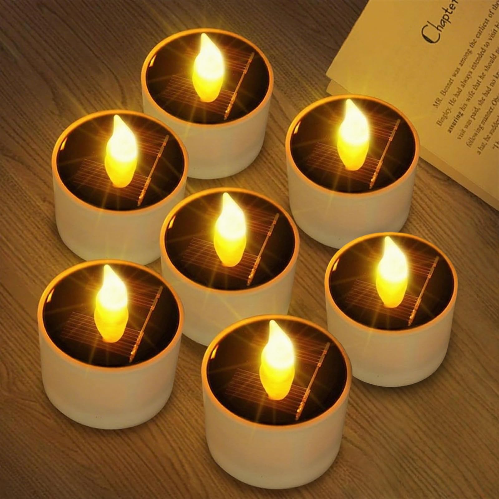 AMFUN Solar Candles,Flameless LED Tea Light Candles,Dusk to Dawn Outdoor Lighting for Halloween Weddings Festivals Christmas & Wedding Decoration-6 Pack