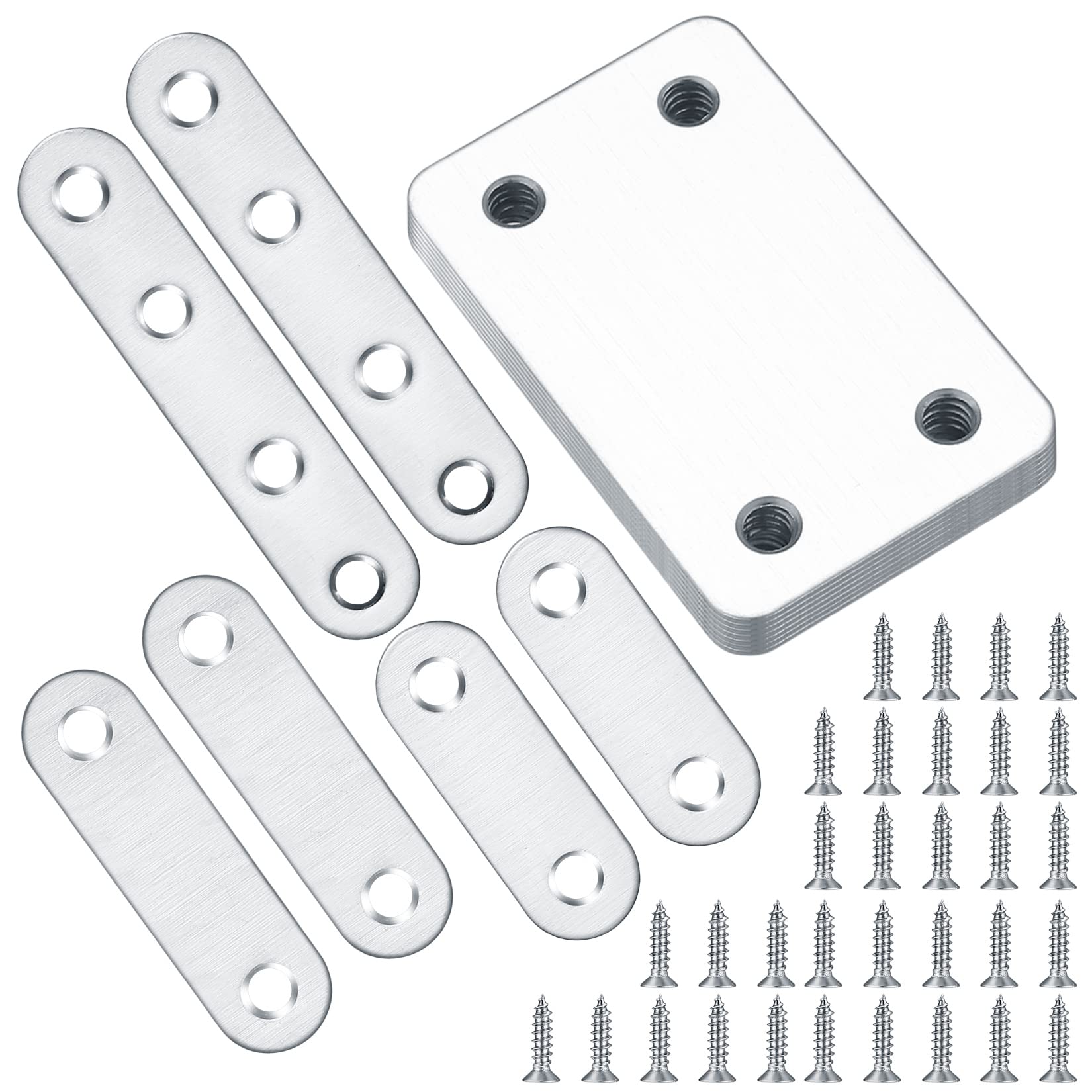 TOOINKCV 14 Pcs Flat Straight Brace Brackets, Flat Plate Bracket, Mending Joining Plates, Stainless Steel Flat Corner Repair Fixing Bracket Connector Plates with Holes for Wood Shelf Cabinet