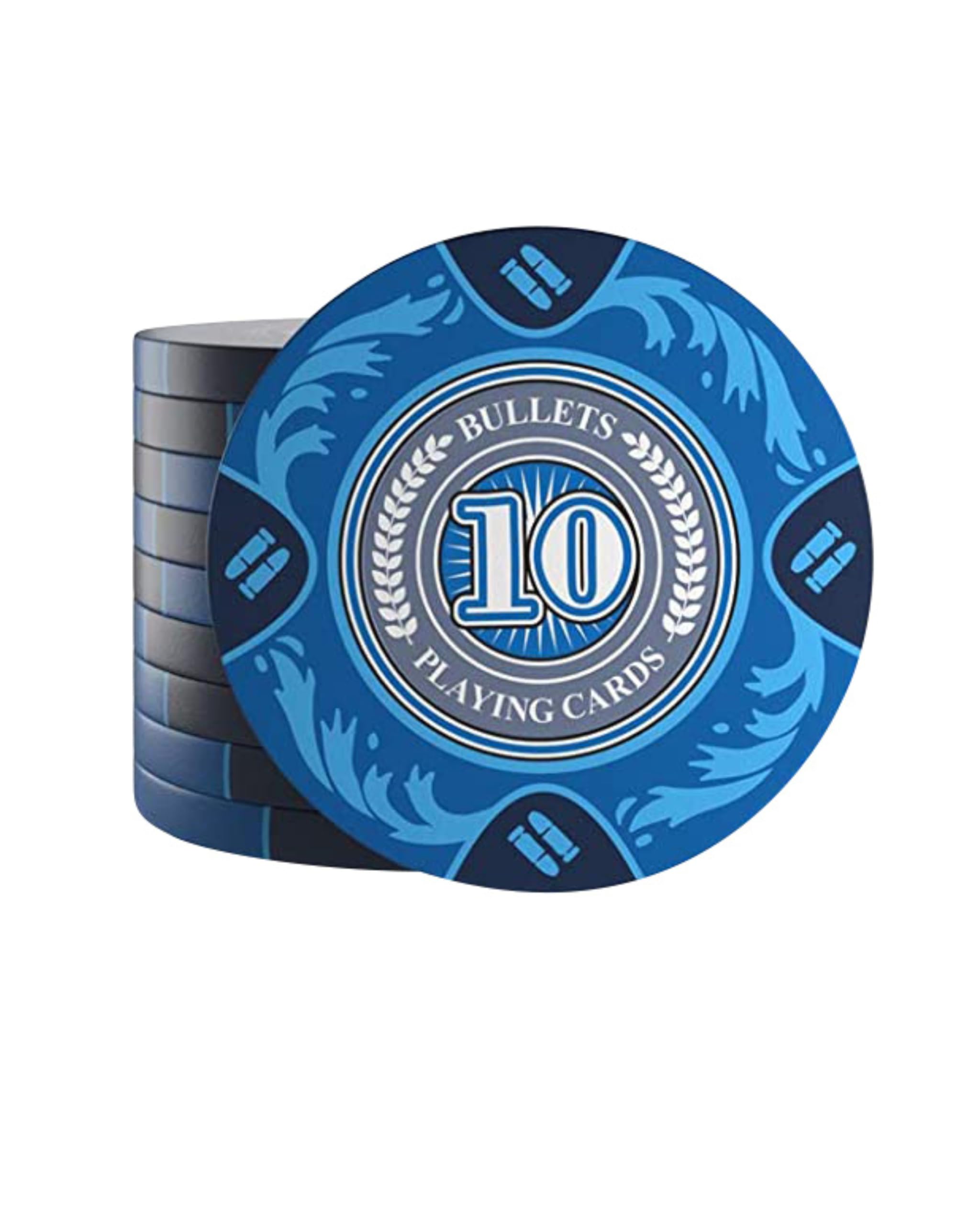 Bullets Playing Cards, 20 Clay Poker Chips Tony for Poker Set, Value 10, 14g, 4cm Diameter, Colour Blue