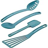 Rachael Ray Cucina Nylon Nonstick Utensils/Fish Turner, Spatula, Solid and Slotted Spoons, 4 Piece, Agave Blue