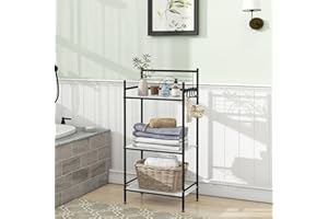 MALLBOO 3-Tier Freestanding Bathroom Shelves with 4 Hooks, Heavy-Duty Metal Wire Shelving Waterproof & Rustproof Storage Rack
