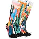 Magifuls VividPrint 5-Toe Socks (3 Pairs) – Stylish Crew Socks for Women & Men, Breathable & Supportive