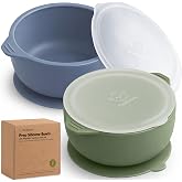 KeaBabies 2-Pack Baby Bowls with Suctions, Lids, BPA-Free Silicone (Slate) | Toddler Suction Bowls for Baby Boys, Girls, Kids, Food Grade Silicone, Dishwasher Safe, BLW Feeding, Baby Eating Essentials