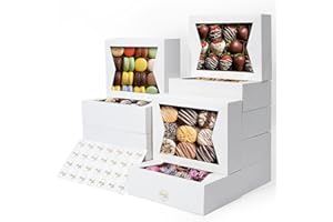 Shallive 24pcs Bakery Boxes 8-In with Windows, Cookie Boxes White for Chocolate Covered Strawberries, Treats, Donuts, Cupcakes, and Candy Gift Giving 8x6x2.5 Inch