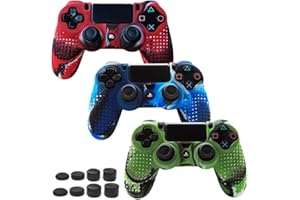 Skin Compatible for PS4 Controller Grips Cover Pandaren Studded Anti-Slip Silicone Sleeve for PS4 /Slim/PRO Controller(Controller Skin x 3 + FPS PRO Thumb Grips x 8)(CamouRed,CamouBlue,CamouGreen)
