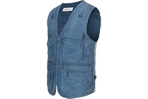 Hbufnha Men's Casual Safari Travel Vest 16 Pockets Outdoor Work Vest Sleeveless Jacket Fishing Hiking Photograph