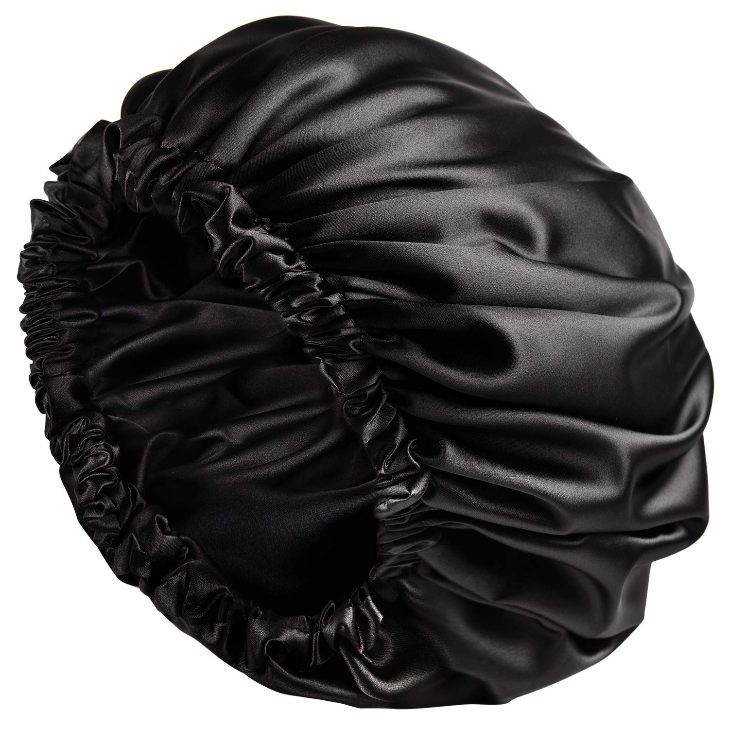 YANIBEST Satin Bonnet Sleep Bonnet Cap - Extra Large, Double Layer, Reversible, Adjustable Satin Cap for Sleeping Hair Bonnet (Large, Black)
