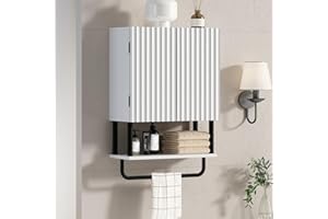 RUSTOWN Bathroom Fluted Wall Cabinet with 2 Doors, 3-Tier Modern Farmhouse Medicine Cabinet, Over The Toilet Storage Cabinet 