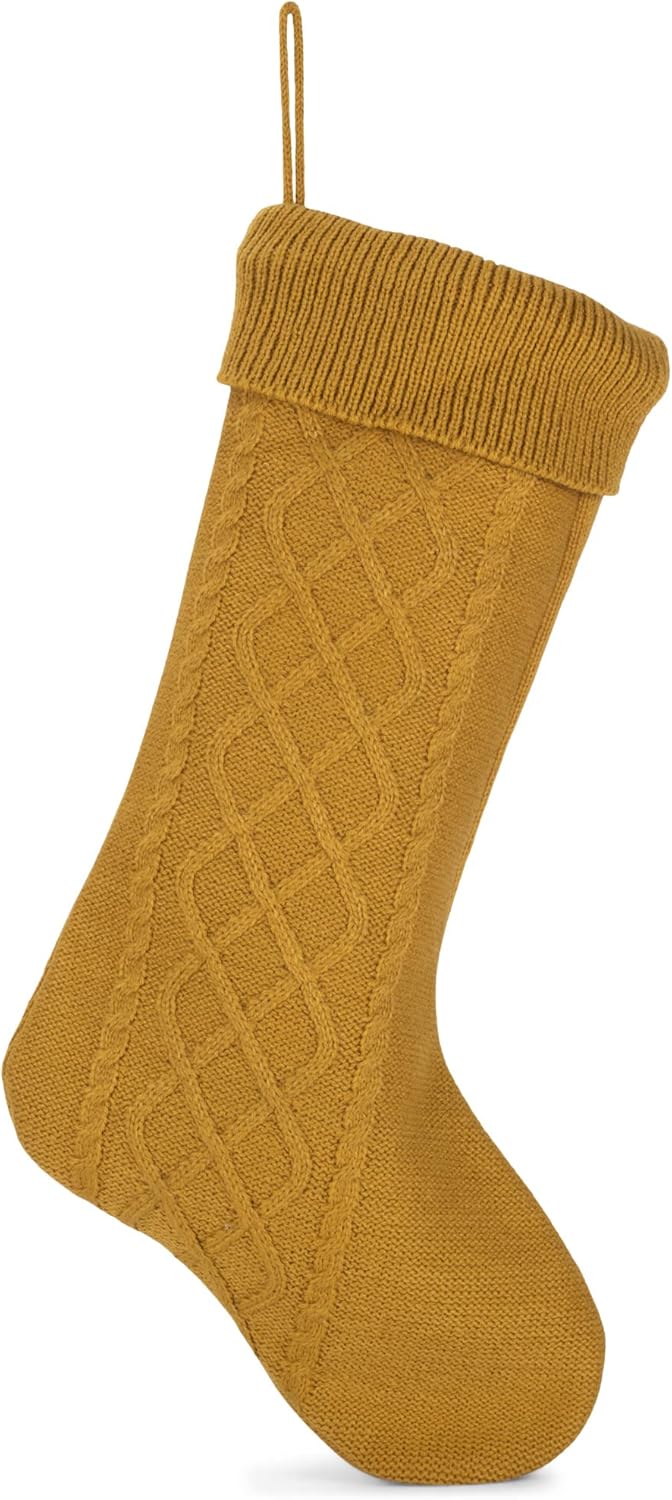 Stockings & Holders - Elanze Designs Gold Tone 18.5 inch Cable Knit Christmas Stocking with Ribbed Cuff