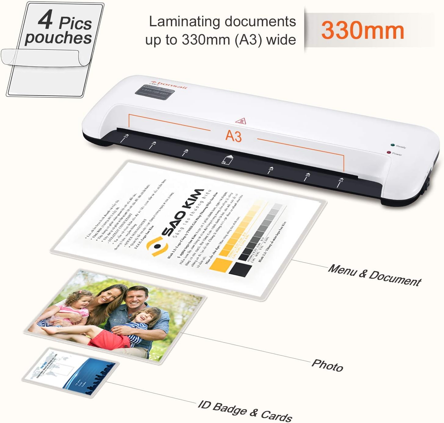 Thermal Laminator, 13 Inches Width Laminating Machine for A3/A4/A6, 3 Min Fast Warm-up with 12 inches/min Quick Laminating Speed, Quiet for Office/School/Home Use, Includes Laminating Pouches, L309-A : Office Products