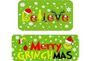 CKEWFAZ 2 PCS Grinch Doormat, Kitchen Mats, Grinch St Patricks Day Decorations, Suitable for Indoor and Outdoor,Non-Slip, Washable, Stain and Fade Resistant（Green）