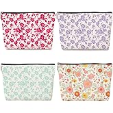 4 Pack Wildflower Decor Makeup Bag Cosmetic Bags,Flower Decor Gifts for Women Flowers Lovers Daughter Girl Friend Sister Bestie Nurse Aunt Thanksgiving Birthday Christmas Waterproof Toiletry Bag