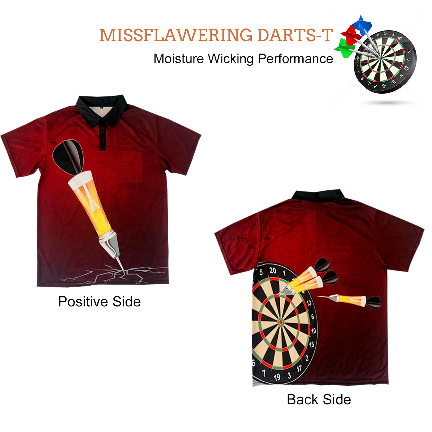 MISSFLAWERING Darts Tee Shirt Moisture Wicking Performance Polo Shirt for Darts Player Red
