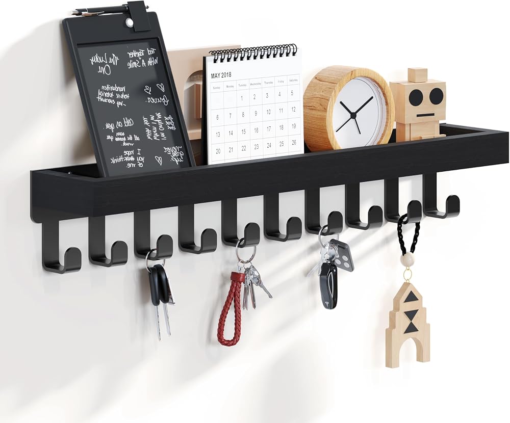SWTYMIKI Key Holder 10 Hooks Wall Mount Key Rack Mail Organizer