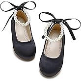 PHIRAMIN Toddler Flower Girl Dress Shoes - Little Girl Ballet Flats Pearl Strap for Wedding Party