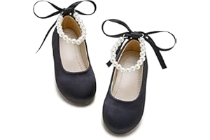 PHIRAMIN Toddler Flower Girl Dress Shoes - Little Girl Ballet Flats Pearl Strap for Wedding Party