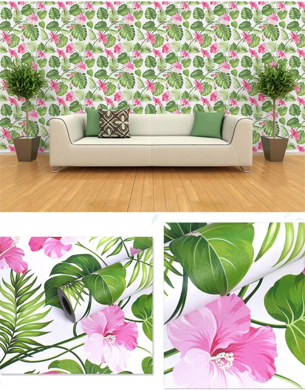 Self Adhesive Vinyl Decorative Tropical Floral Furniture Sticker Paper Shelf Drawer Liner Wallpaper for Walls Kitchen Cabinets Dresser Drawer Table Furniture 45CMx3M - Image 5