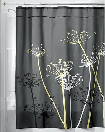 Interdesign Thistle Rideau Douche Grand Rideau Baignoire 1800 Cm X 2000 Cm En Polyester Rideau De Bain Lavable Fleuri En Tissu Doux Grisjaune