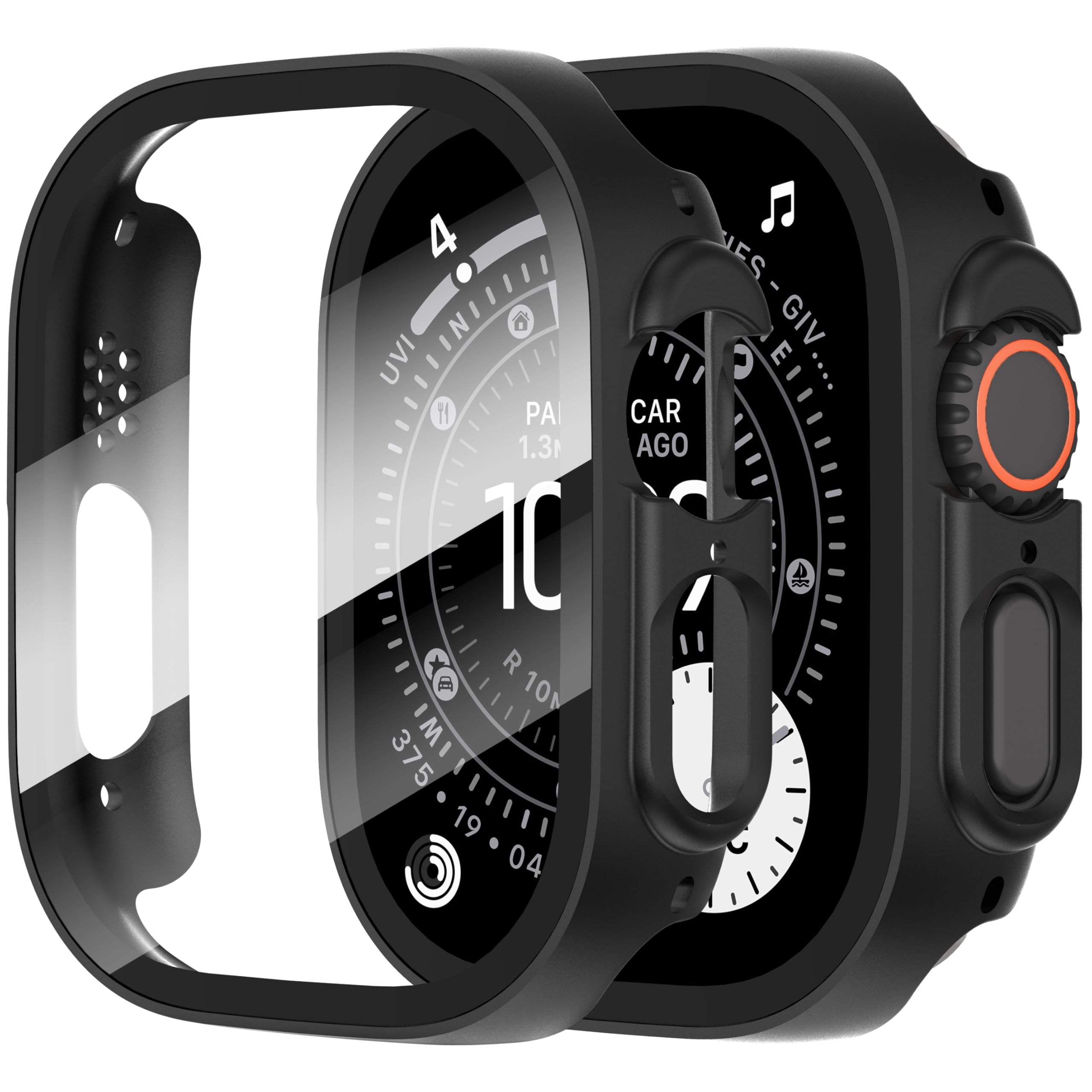 Diruite 2-Pack Screen Protector for Apple Watch Ultra 3/2/1 49mm Tempered Glass Case,All Around Hard Matte PC Protective Cover,Black,49mm