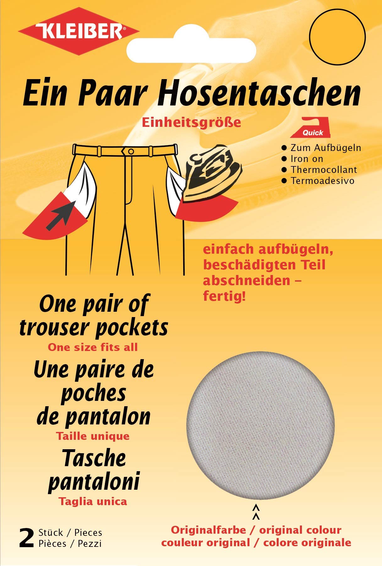 Kleiber Iron On Replacement Trouser Pockets-Light Grey-1 Pair