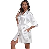 iFigure Women Satin Robes Short Silk Kimono Robe Lightweight Bridal Party Robes Bride Bridesmaids Ladies Loungewear Sleepwear