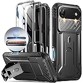 Poetic for iPhone Air Case with Camera Control Capture Button, [Slide Camera Cover] [Built-in Stand] [Built-in Screen Protector] Full-Body Rugged Phone Case for iPhone 17 Air 6.5 inch, Black