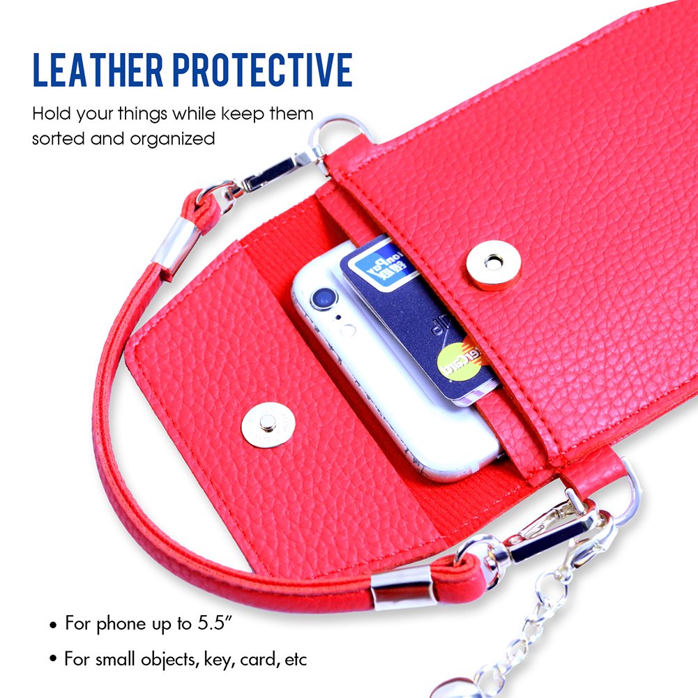 LKZAIY PU Leather Crossbody Bag Mini Phone Pouch with Shoulder Strap for iPhone 7 Plus, 6S Plus, 6 Plus, 7, 6S, 6, 5S, 5C, Samsung S8, S7 Edge, S6 Edge+, S6, S5, S4, J3, J7 (Red)