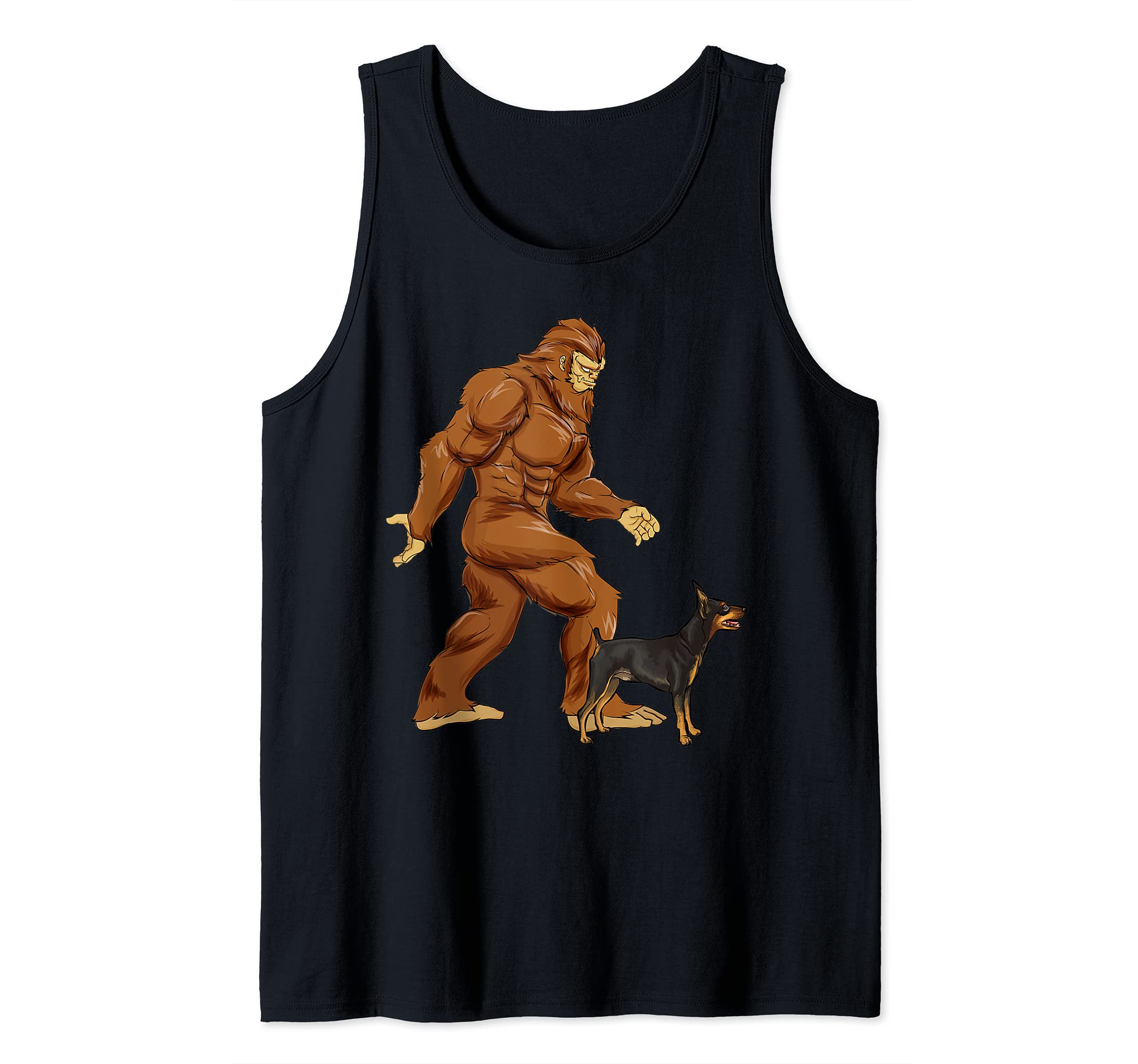 Funny Bigfoot Walking Miniature Pinscher Sasquatch Dog Tank Top