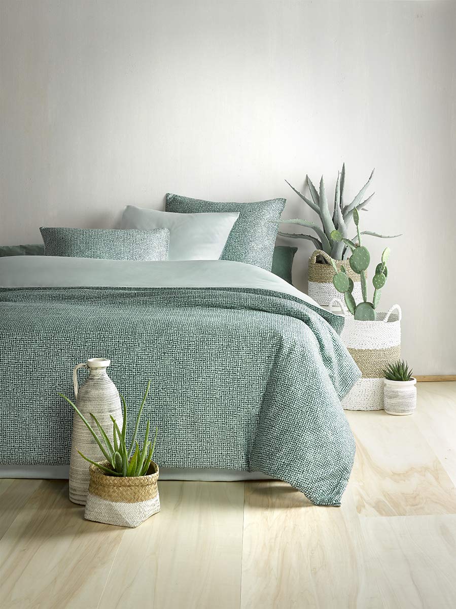 De Witte Lietaer Satin Duvet Cover and Pillowcases, Cotton, Green Print, 240x220 cm / 260x70 cm