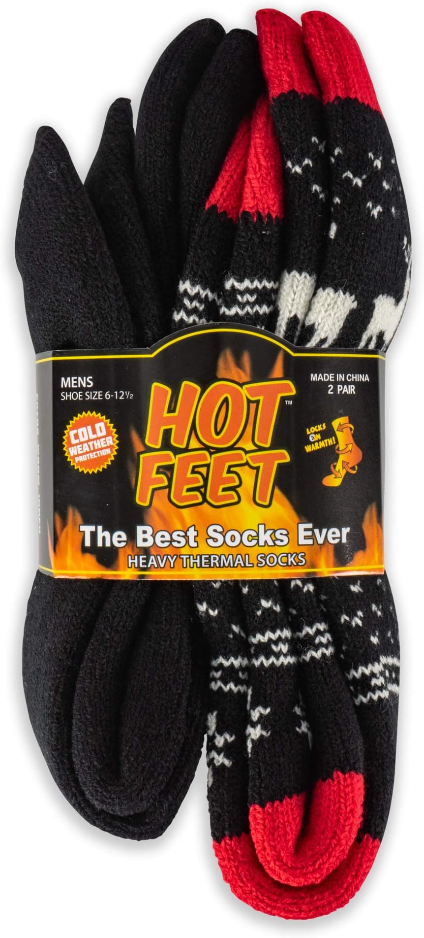 Hot Feet Cozy, Heated Thermal Socks for Men, Warm, Patterned 2 Pack Crew Socks, USA Men’s Shoe Sizes 6 – 12.5 - Hot Feet