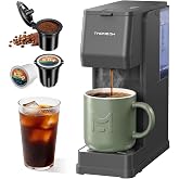 TWOMEOW Single Serve Coffee Maker, Hot and Iced for K-cup Pods and Grounds | Compact Mini Size, Quick Brew, 6 to 14oz Brew Sizes, Removable Water Reservoir, for Home, Office, Travel, RV and Dorm, Gray