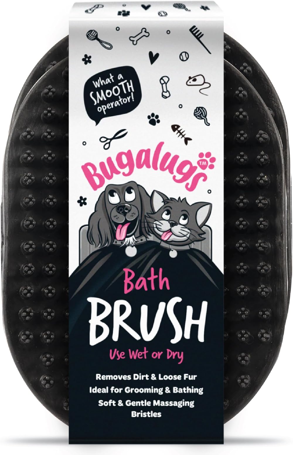 BUGALUGS Bath Brush & Cat Dog Grooming Brush 2 Pack Black