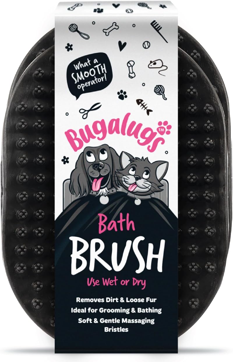 BUGALUGS Bath Brush & Cat Dog Grooming Brush 2 Pack Black