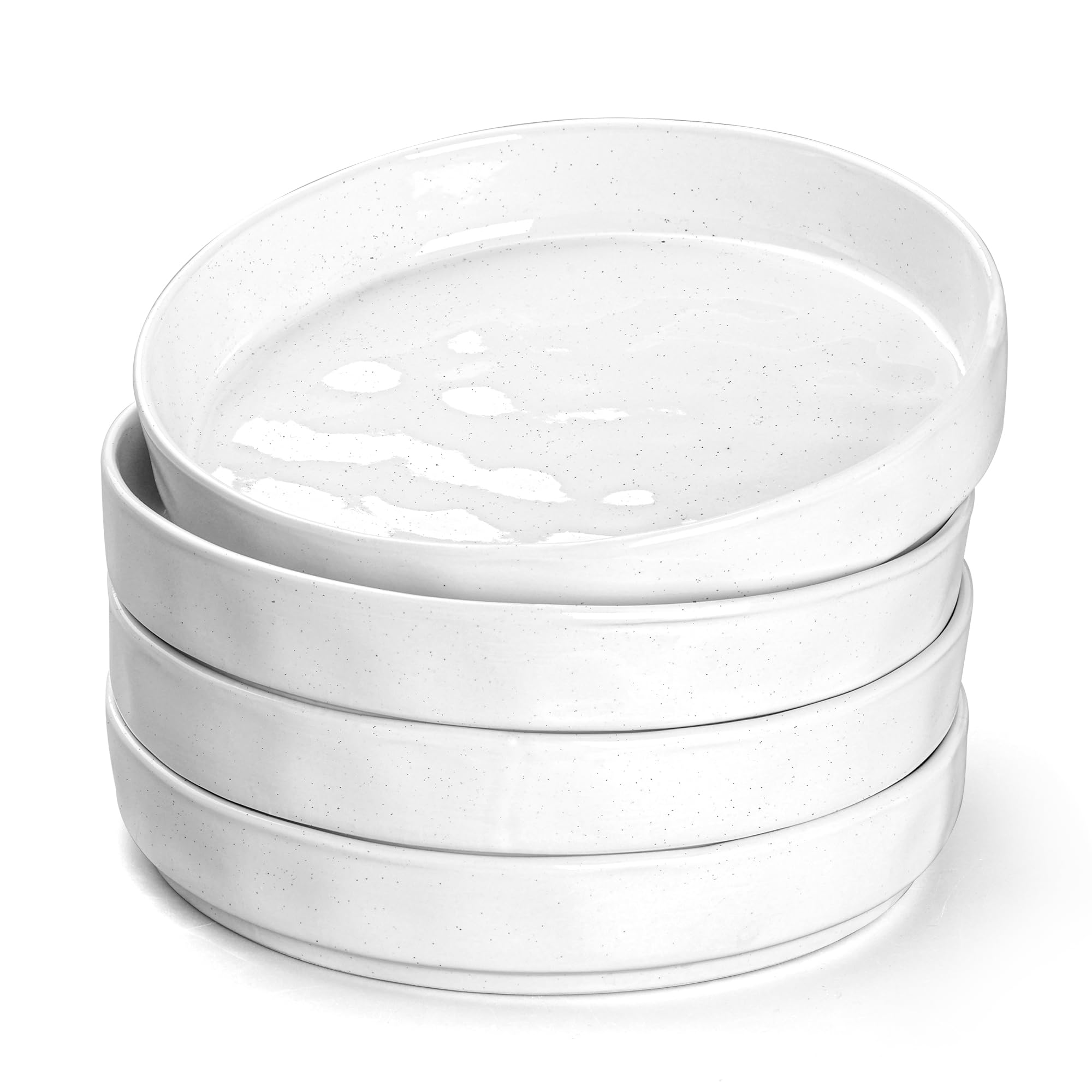 Photo 1 of E-far Pasta Bowls Set of 4, 30oz Shallow Salad Bowls for Dinner Serving, 8.25" Stoneware Ceramic Bowl Plates for Noodle Soup, Microwave & Dishwasher Safe, Glossy Porcelain, Speckled White