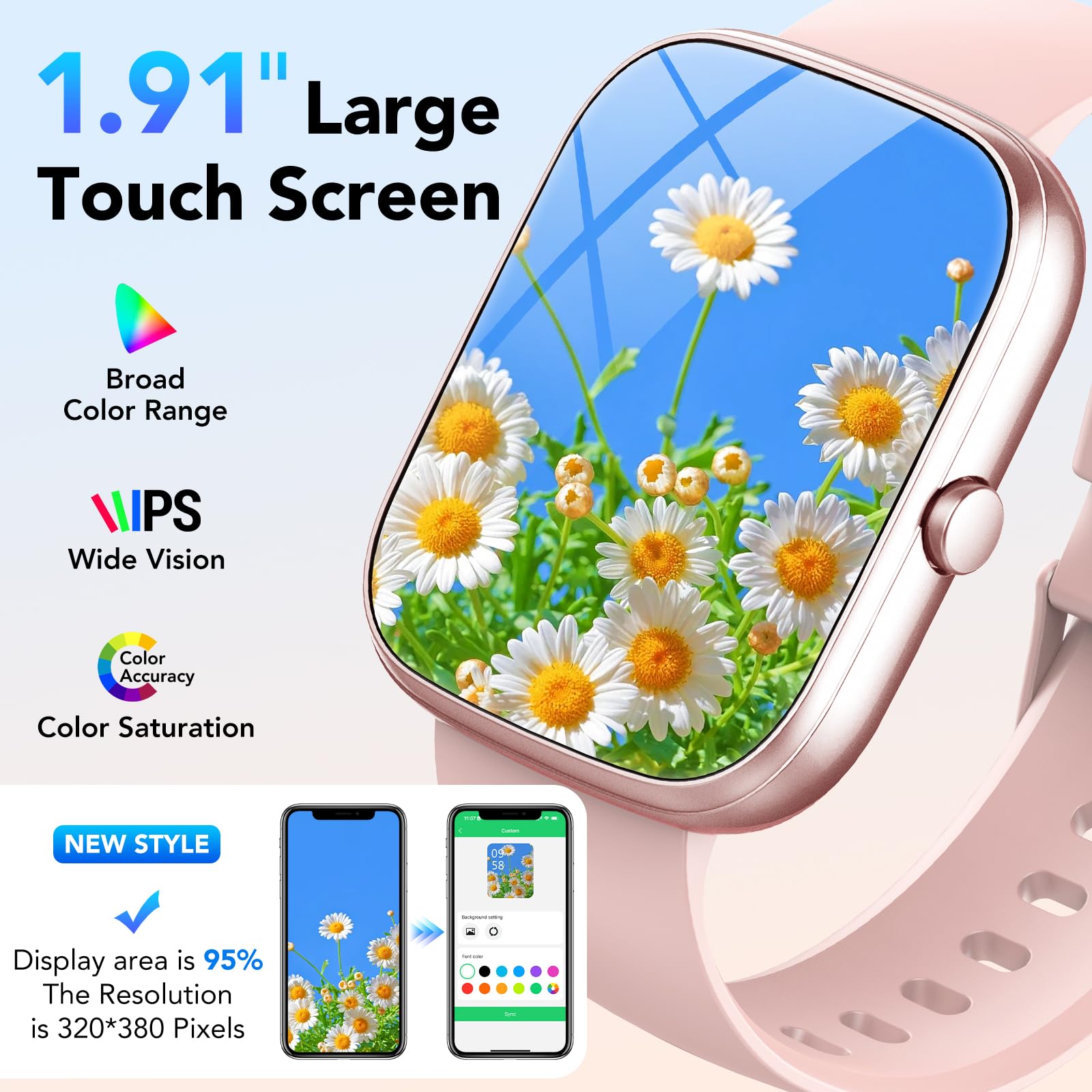 Smart Watch for Women (Answer/Make Call), 1.91" Smartwatch Fitness Activity Tracker, 100+ Sports Modes/Heart Rate/Sleep Monitor/Pedometer/Calories, IP68 Waterproof Fitness Watch for Android iOS - Image 3