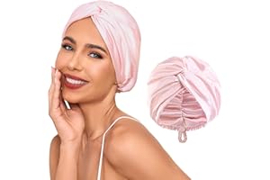 Baqzqudnl Adjustable Silk Satin Hair Bonnet for Sleeping Women, Double Layer, Silk Hair Wrap for Sleeping Women Men, Curly Natural Braid Straight Unisex - Pink