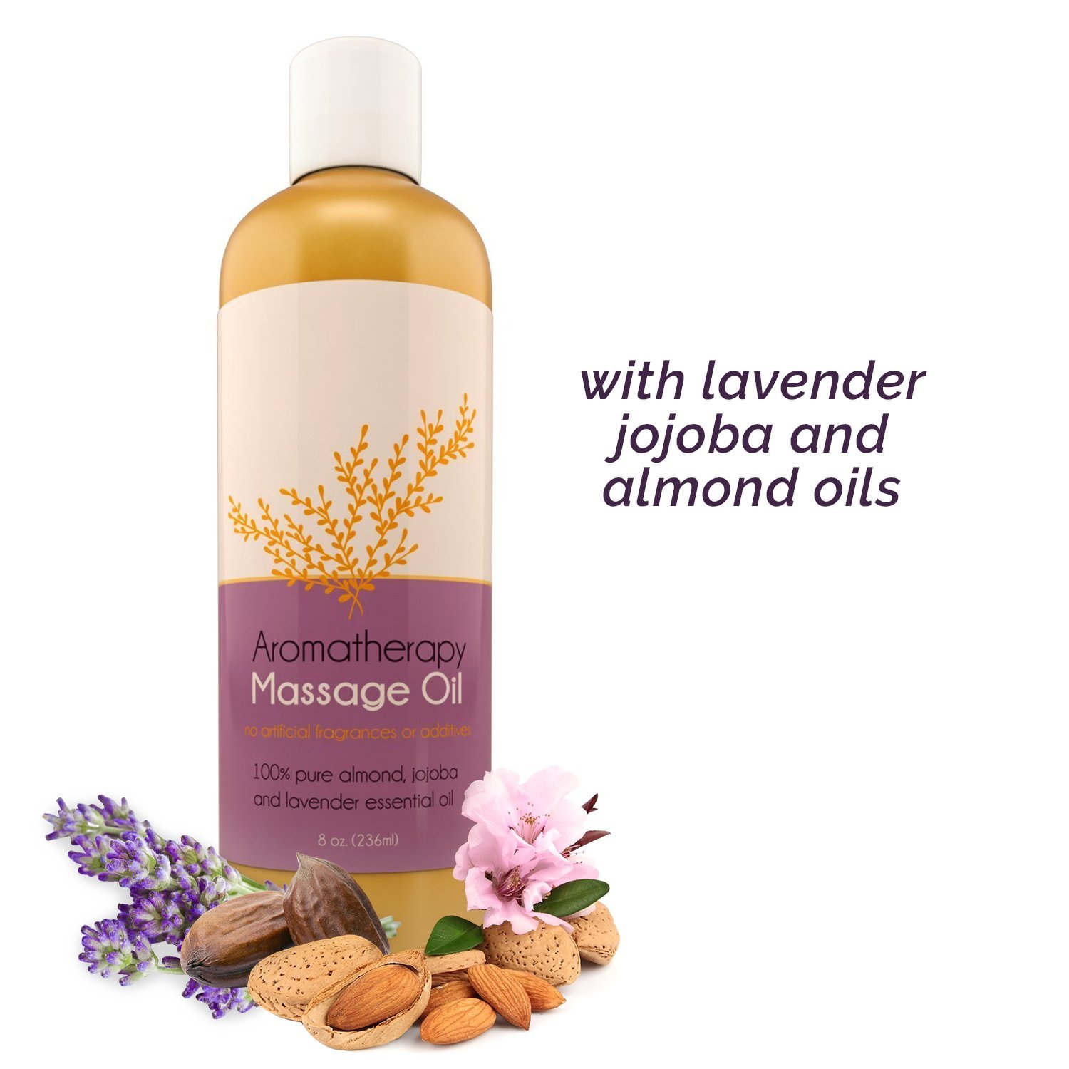 Aromatherapy Massage Oil for Massage Therapy with Pure Almond Oil for Skin Are Enhanced With Relaxing Lavender Essential Oil for Sleep and Wellness Natural Anti Cellulite Body Moisturizer : Beauty