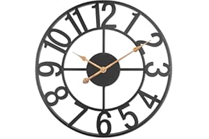 BEW 18 Inch Metal, Modem European Arabic, Battery Operated, Silent Non Ticking Indoor Outdoor Home Decor Wall Clock for Living Room, Patio