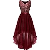 BeryLove Sequin Wedding Guest Formal Cocktail Dresses Prom Party Lace High Low Bridesmaid Elegant Dress