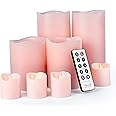 FURORA LIGHTING Pink Real Wax Flameless Candles with Remote and Timer, 4 Pillars and 4 Votives Pack of 8, LED Flickering Candles for Home Décor, Battery Included