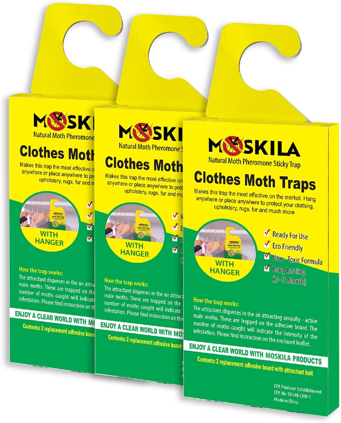 MOSKILA Pantry Moths Trap – Clothes Moths – Pheromone Traps – Sticky Traps – Moth Killer– Natural Moth Repellent – Moths in House - Common Clothes Moths- Moths in Kitchen- Non-Toxic Moth Traps (3PCS)
